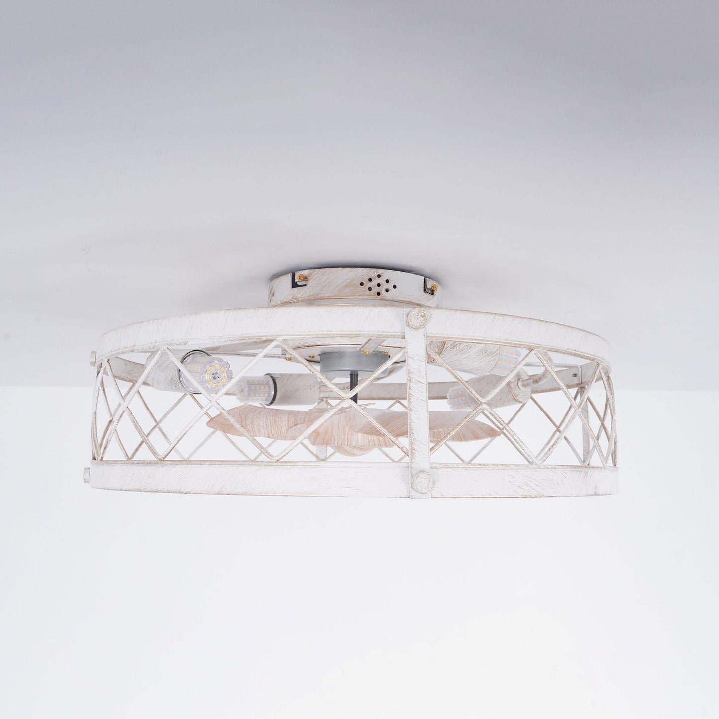 White and Gold Metal With Remote Ceiling Fan Lamp