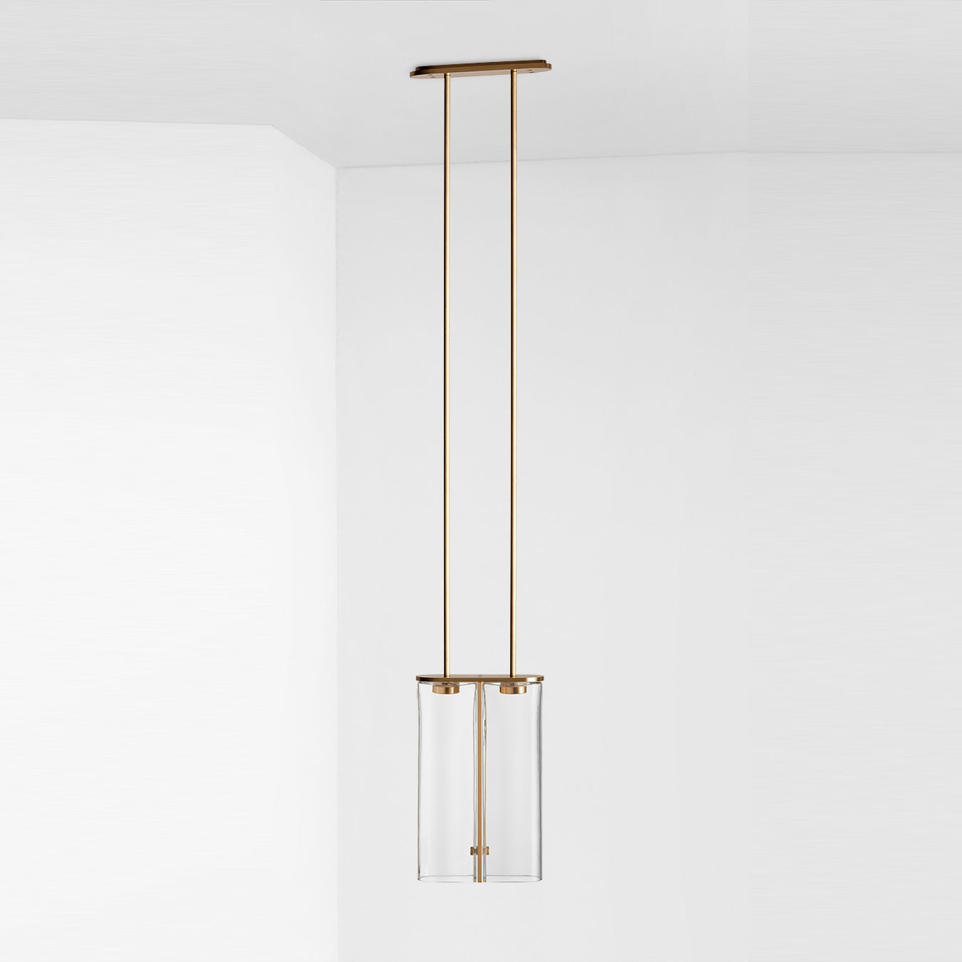 Slim Glass Pendant 19.1ʺW × 6.3ʺD × 122ʺH cm / 7.5ʺW × 2.5ʺD × 48ʺH / Gold + Clear glass Pendant light