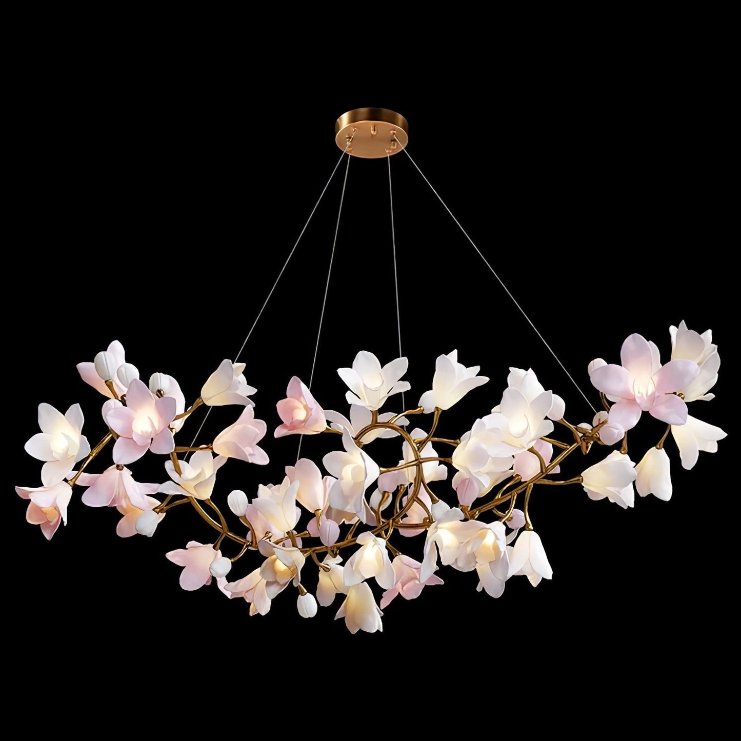 Circular Blossom Chandelier ∅ 39.4″ x W 15.7″ x H 17.7″ / L 100cm x W 40cm x H 45cm / Brass & Pink Chandelier