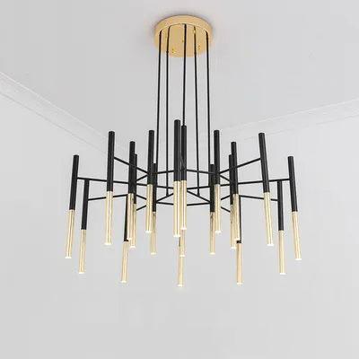 Metal Tubular Chandelier 24heads ∅ 47.2″ x H 17.7″ / Dia 120cm x H 45cm / Black & Gold Pendant light
