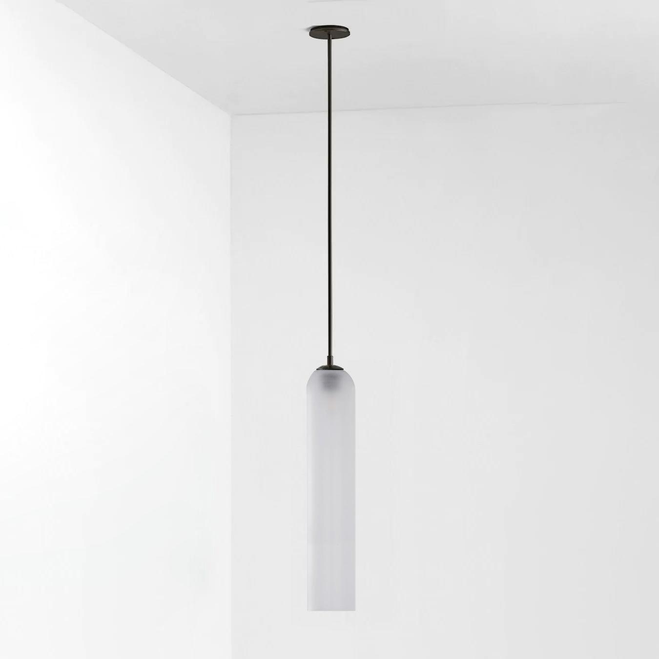 Long Tube Glass Pendant Light ∅ 3.9″ x H 47.2″ / Dia 10cm x H 120cm / Black / Frosted white Pendant light