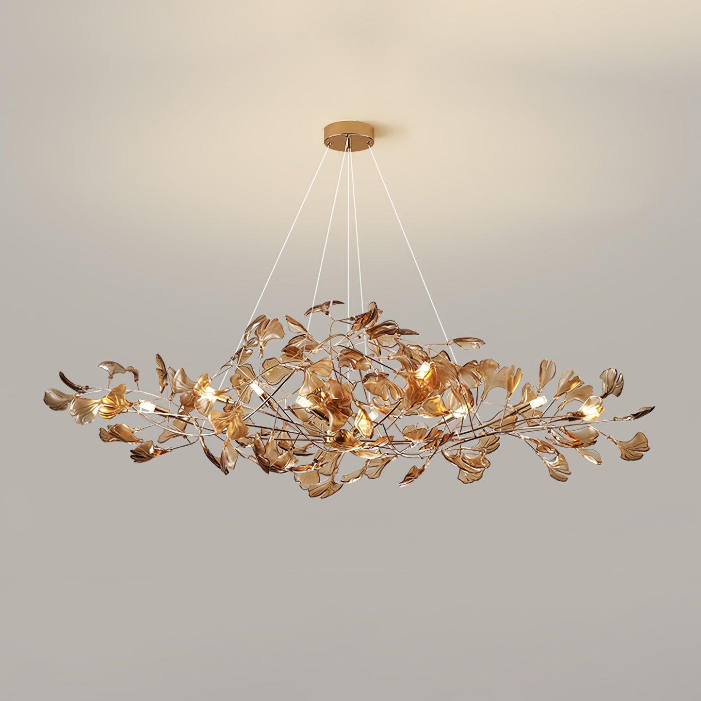 Acrylic Ginkgo Leaf Chandelier L 59.1″ x W 17.7″ x H 17.7″ / L 150cm x W 45cm x H 45cm / Gold & Coffee Chandelier