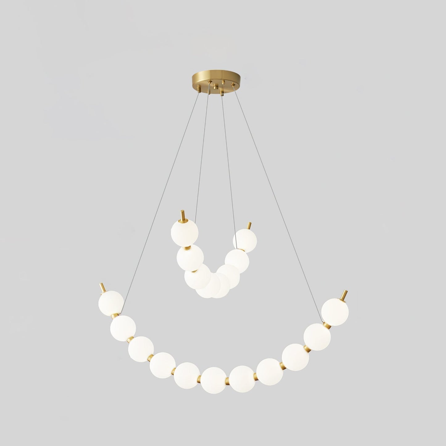 Acrylic Pearls Chandelier Model J ∅ 31.5″ + 39.4″ x H 23.6″ / Brass & White / Neutral Light Chandelier