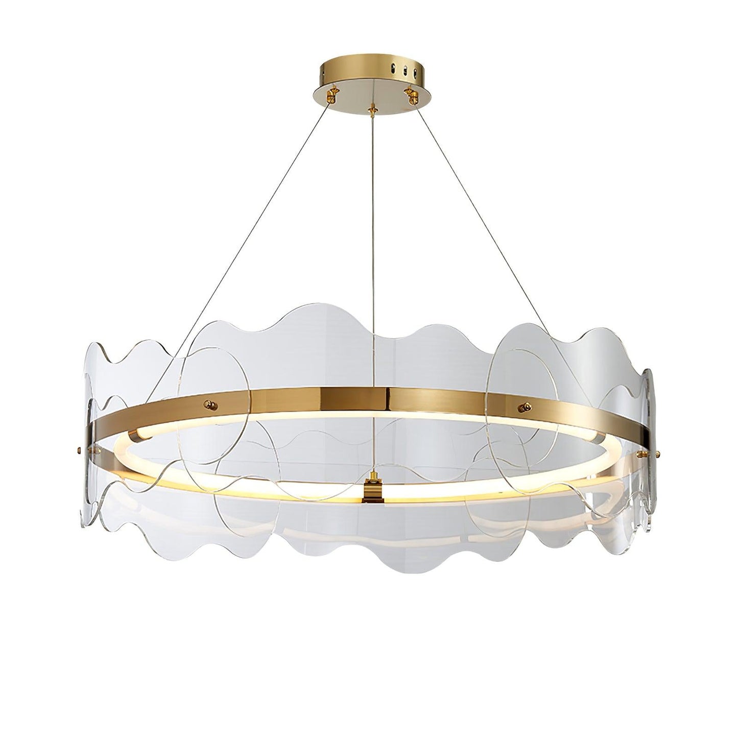 Acrylic Wave Chandelier ∅ 31.5″ x H 8.7″ / Dia 80cm x H 22cm / Gold & Transparent / Warm Light Chandelier