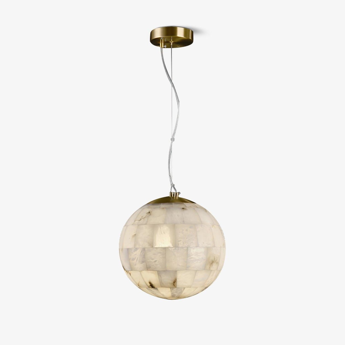 Alabaster Ball Pendant Light ∅ 11″ x H 59.1″ / Size: Dia 28cm x H 150m / Brass & White Pendant light