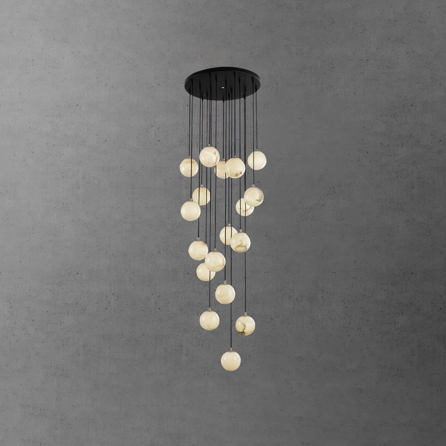 Alabaster Balls Cluster Chandelier 18 Heads Round canopy ∅ 23.6″ x H 118.1″ / Dia 60cm x H 300cm / Black & White