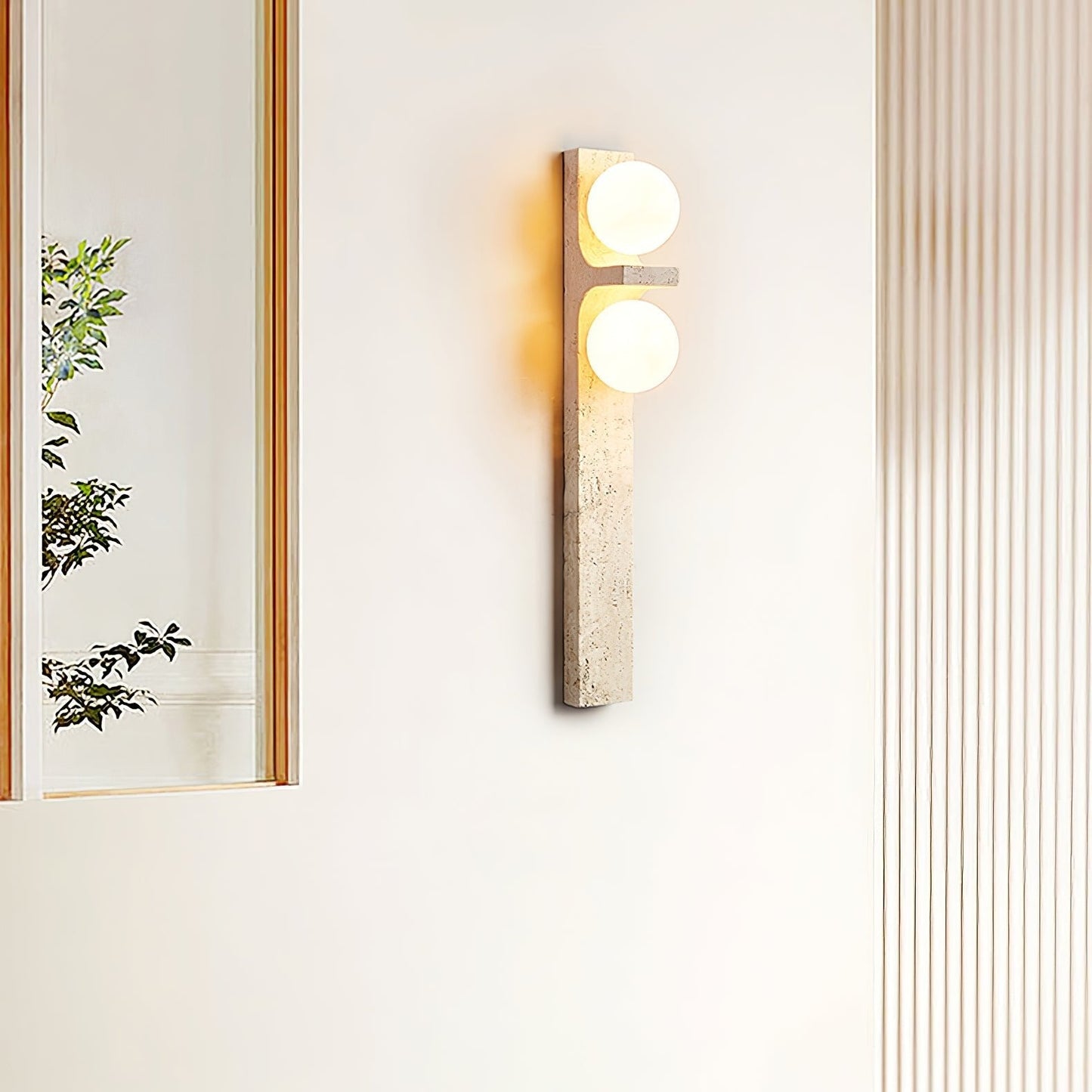 Asymmetrical Travertine Wall Sconce 2-Lights ∅ 2.3″ x H 19.7″ / Yellow Travertine 1001 Wall lamp