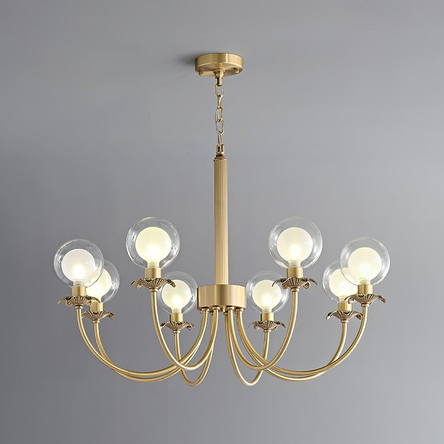 Aureate Radiance Glass Chandelier 8 heads ∅ 32.3″ x H 19.3″ / Dia 82cm x H 49cm / Brass & Clear Chandelier
