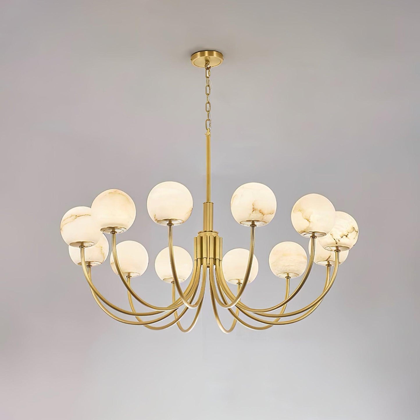Aurelian Alabaster Globe Chandelier 12 Heads ∅ 43.3″ x H 21.7″ / Dia 110cm x H 55cm / Brass & White Chandelier