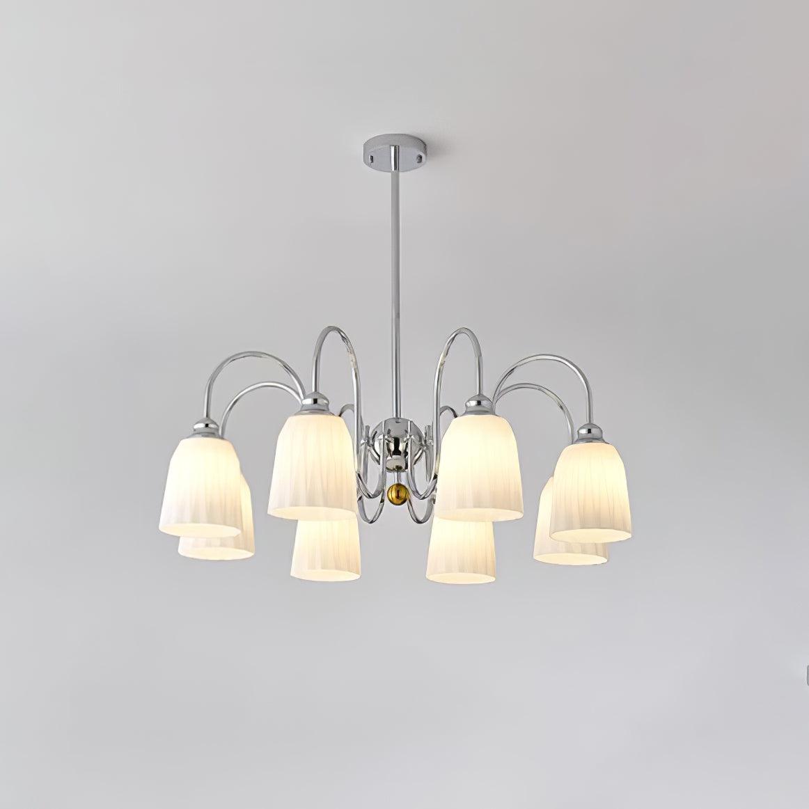 Bauhaus Pleated Chandelier 8 Lamps ∅ 31.5″ x H 15″ / Dia 85cm x H 53cm / Chrome & White Chandelier