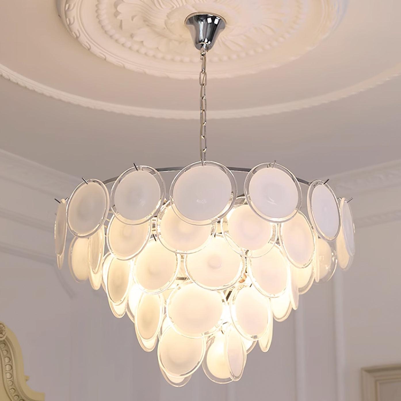 Bettina Murano Chandelier ∅ 31.4″ x H 19.6″ / Dia 80cm x H 50cm / Chrome & White glass Chandelier