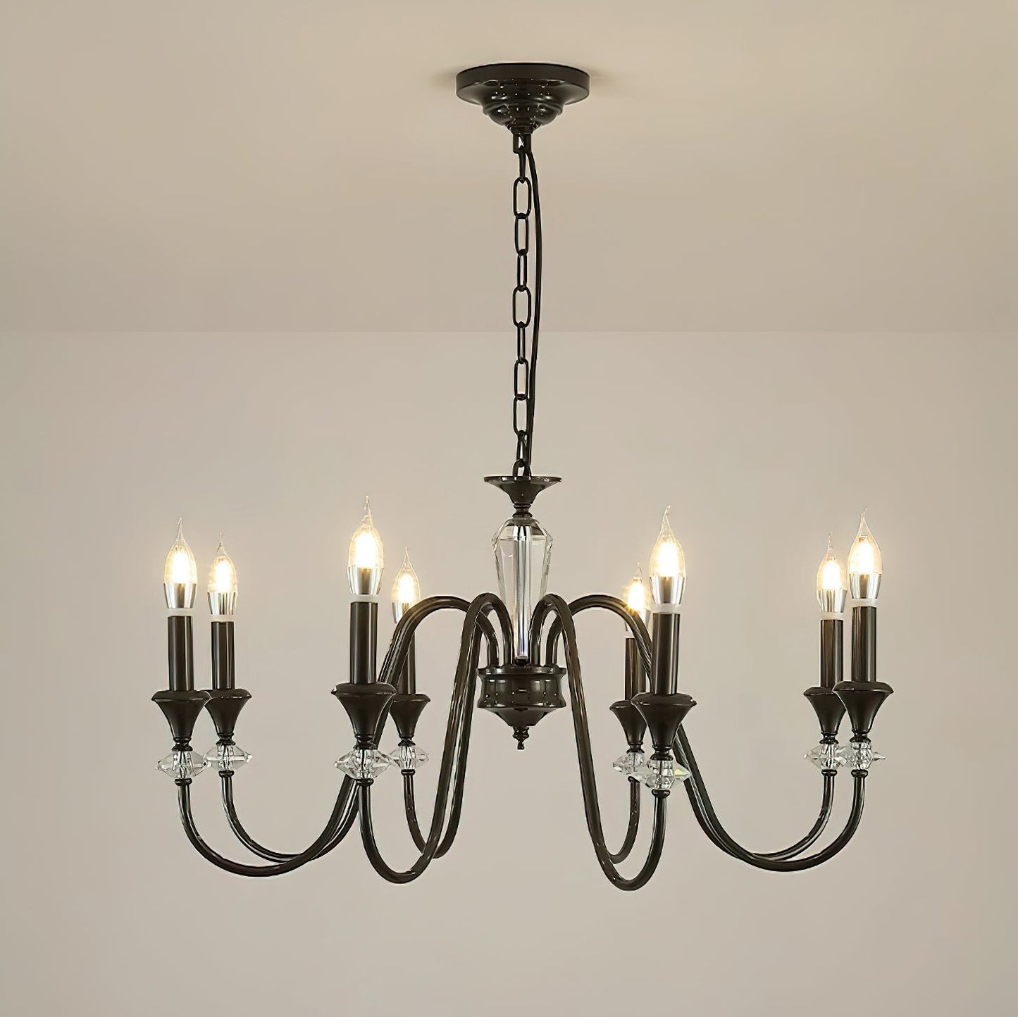 Noir Candelabra Chandelier 8 heads ∅ 31.5″ x H 18.1″ / Black & Clear Chandelier