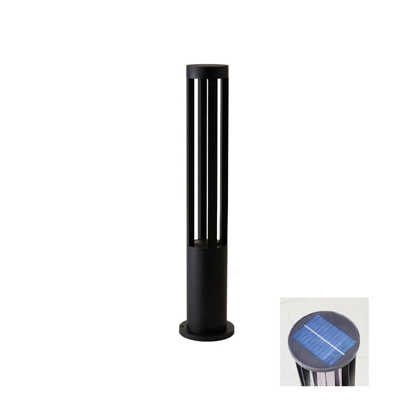 Black Cylindrical Garden Outdoor Light with Solar Panel ∅ 4.1″ x H 31.5″ / Dia 10.5cm x H 80cm / Black / Warm Light