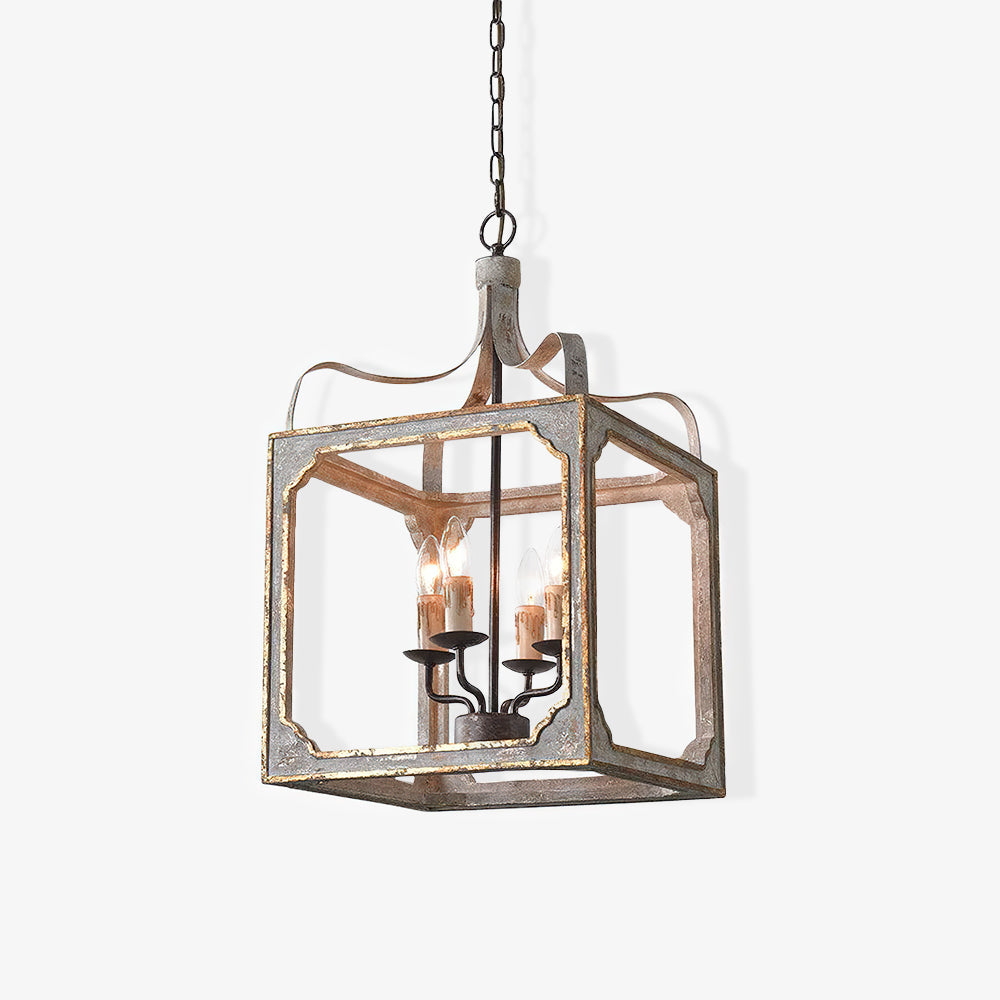 Boho Rustic Cube Chandelier Φ 14.2″ x H 18.5″ / Dia 36cm x H 47cm / Washed grey Chandelier