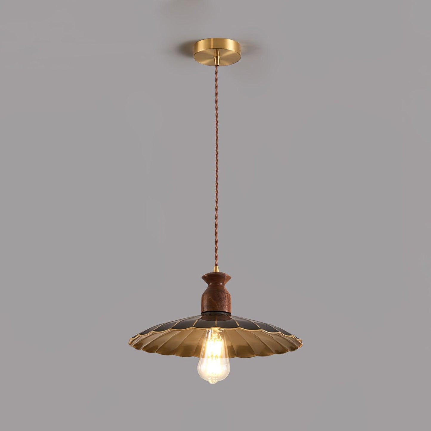 Brass Crest Pendant Light Model C ∅ 13.8″ x H 59″ / Dia 35cm x H 150cm / Brass & Walnut color Pendant light