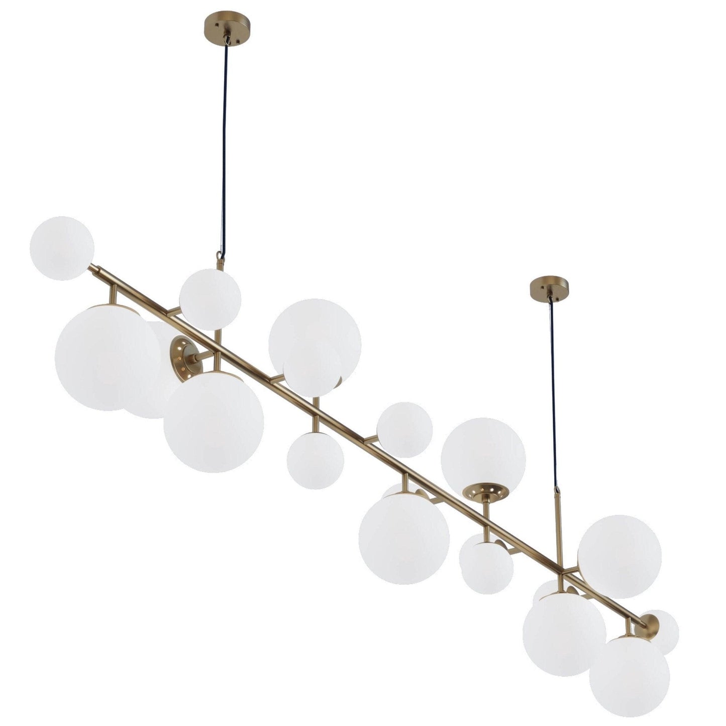 Brass Glass Globe Chandelier L 98.4″ x W 23.6″ x H 23.6″ / L 250cm x W 60cm x H 60cm / Brass & White glass Chandelier