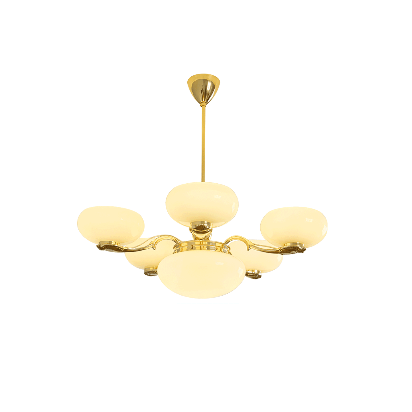 Brass Radiance Orb Chandelier 5 + 1 heads ∅ 31.1″ x H 23.6″ / Dia 79cm x H 60cm / Brass & Beige Chandelier