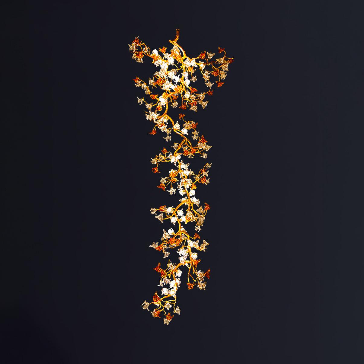 Brass Maple Branch Chandelier ∅ 39.4″ x H 110.2″ / Dia 100cm x H 280cm / Brass & Clear & Yellow Chandelier