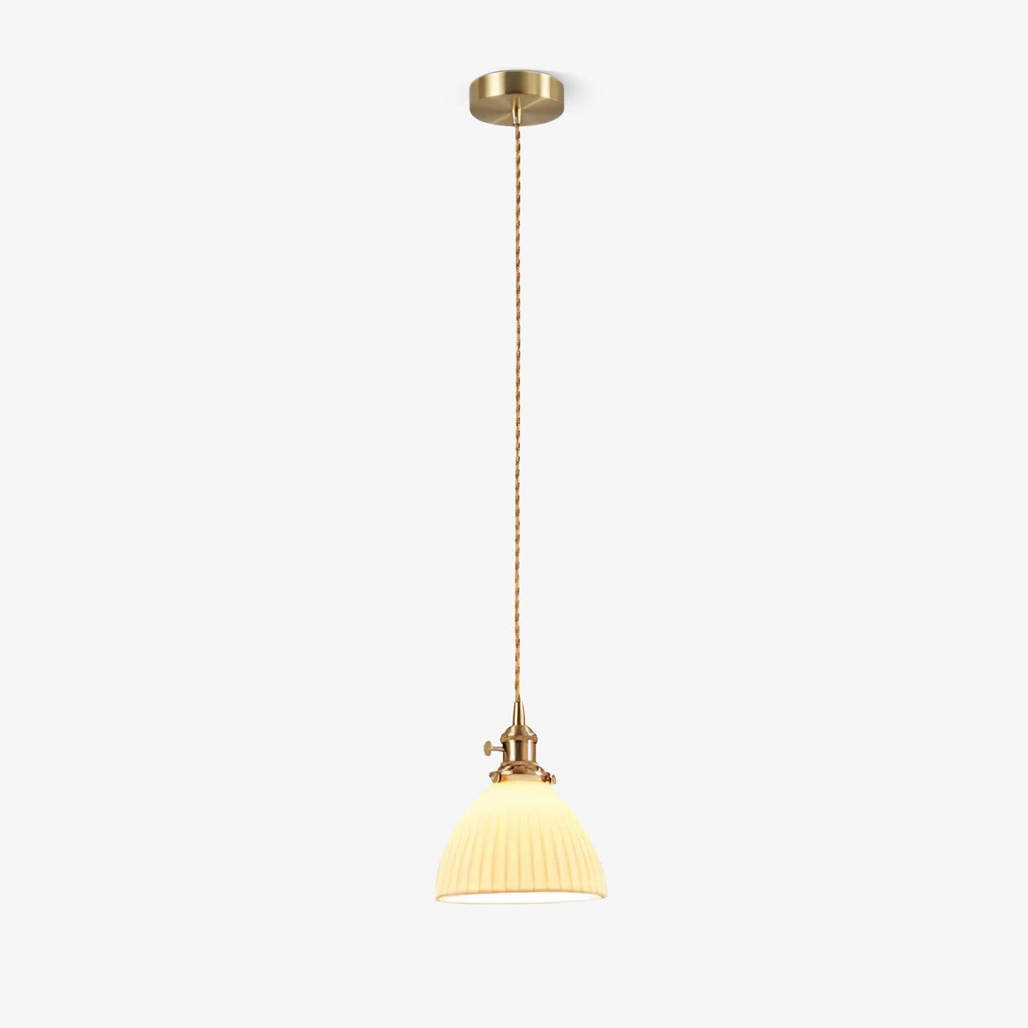 Brass Pleated Ceramic Pendant Lamp ∅ 6.7″ x H 8.7 / Dia 17cm x H 22cm / Brass & White Ceramic Pendant light