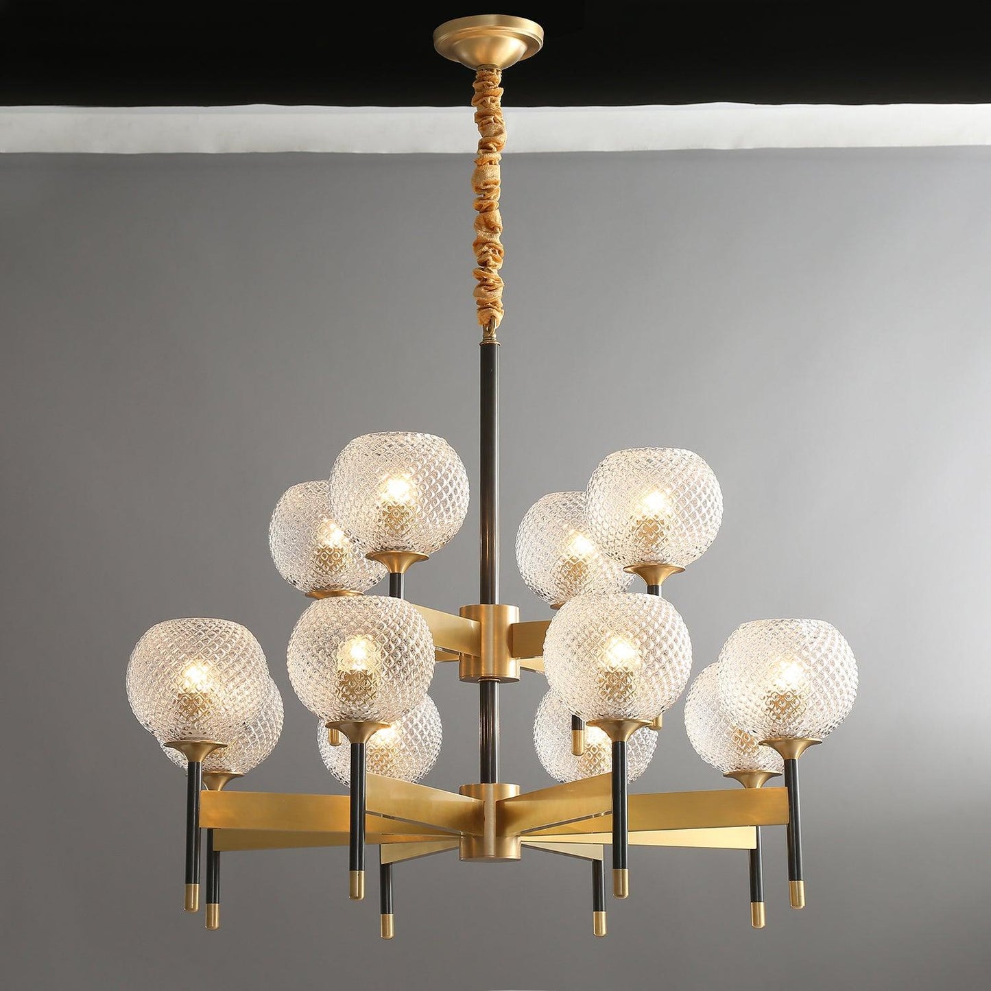 Breton Chandelier 12 heads ∅ 34.3″ x H 28.3″ / Dia 87cm x H 72cm / Brass Chandelier