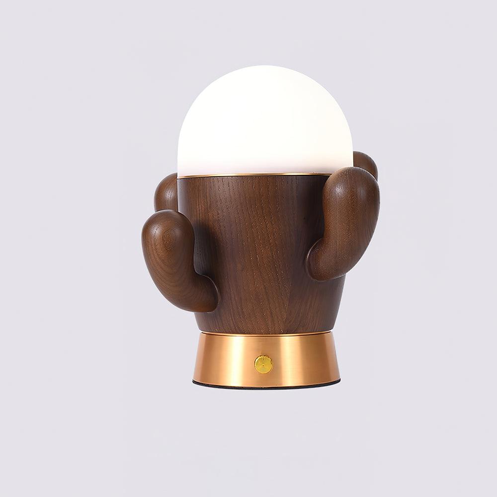 Wooden Cactus Table Lamp ∅ 13.8″ x H 15.4″ / Dia 35cm x H 39cm / Walnut color & Warm Light / US Plug Table lamp