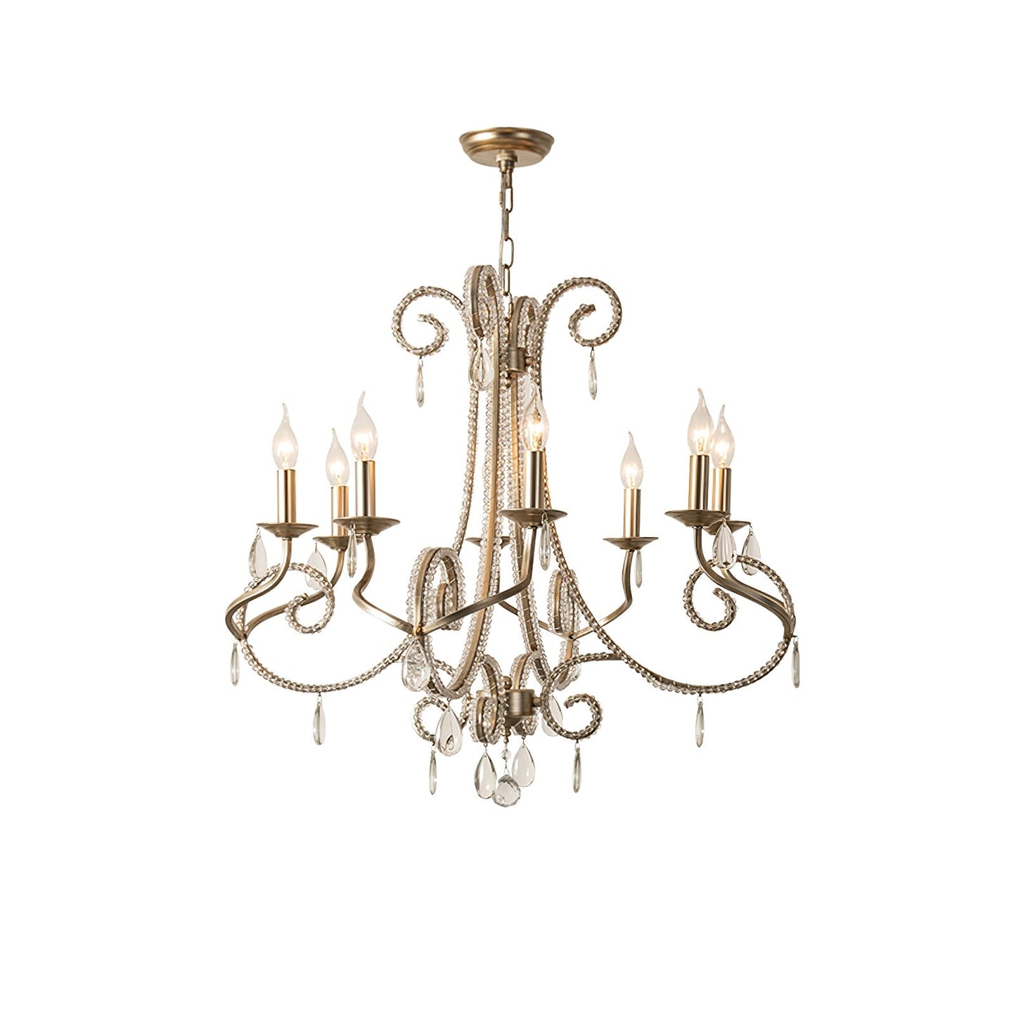 Candle Crystal Chandelier 8 Heads ∅ 35.4″ x H 29.5″ / Gold & Clear Chandelier