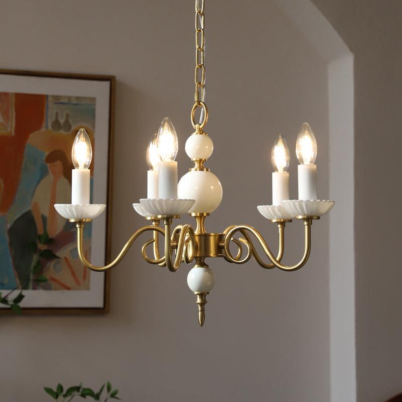 Carlita Chandelier 5 heads Dia 65cm x H 38cm / ∅ 25.5″ x H 14.9″ / Brass & White Chandelier