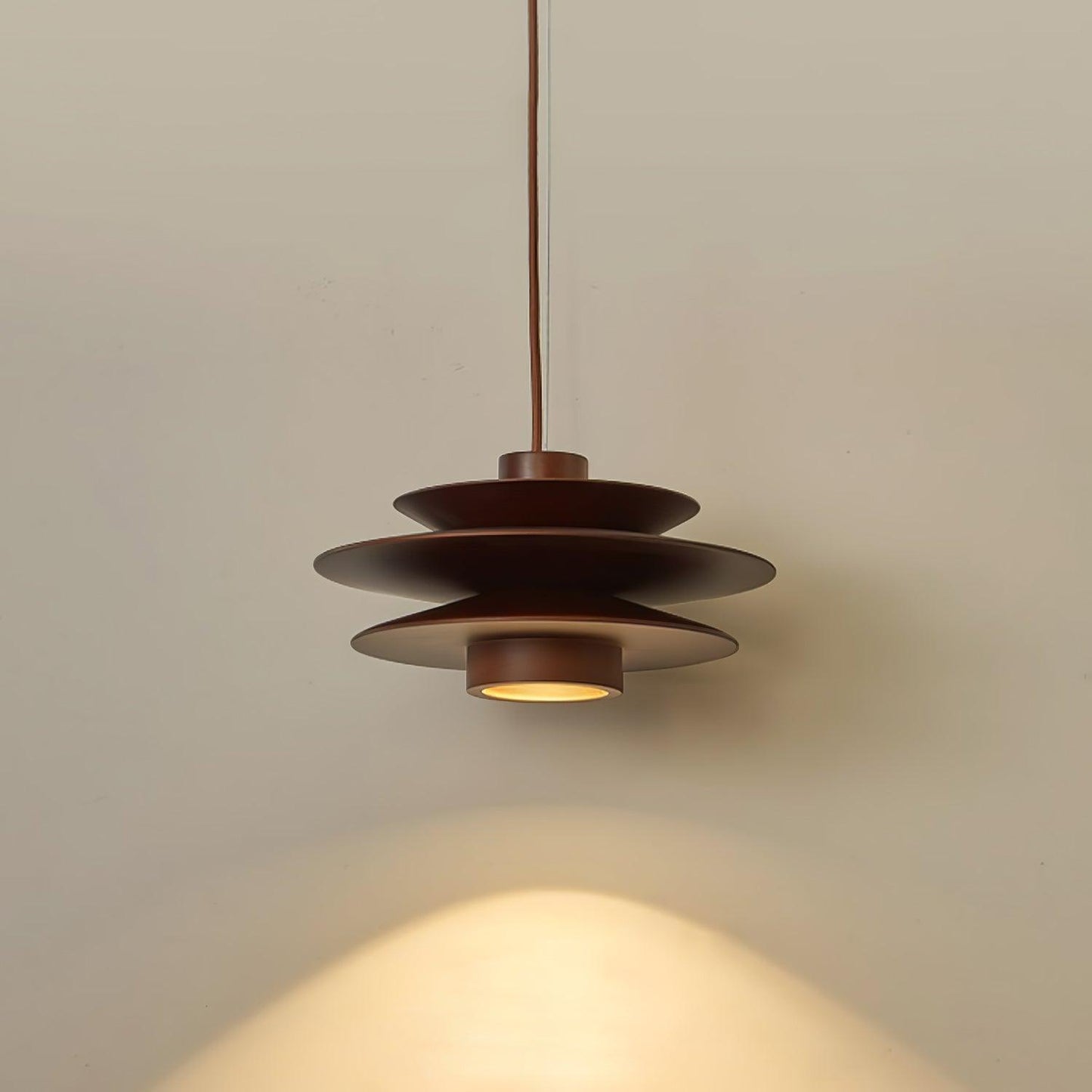 Cascade Wooden Disc Pendant Lamp ∅ 11.8″ x H 5.9″ / Dia 30cm x H 15cm / Walnut wood / Warm Light Pendant light