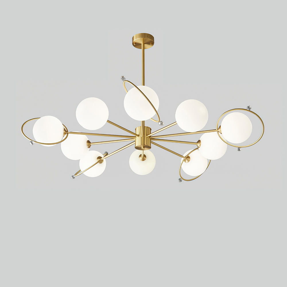Celestial Orbit Chandelier 10 Heads ∅ 47.2″ x H 9.8″ / Dia 120cm x H 25cm / Brass & White Chandelier