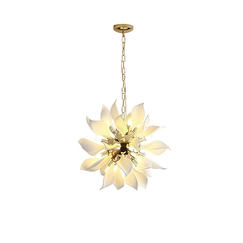 Ceramic Petals Blooming Chandelier 16 Heads ∅ 7.9″ x H 9.8″ / Gold & White Chandelier