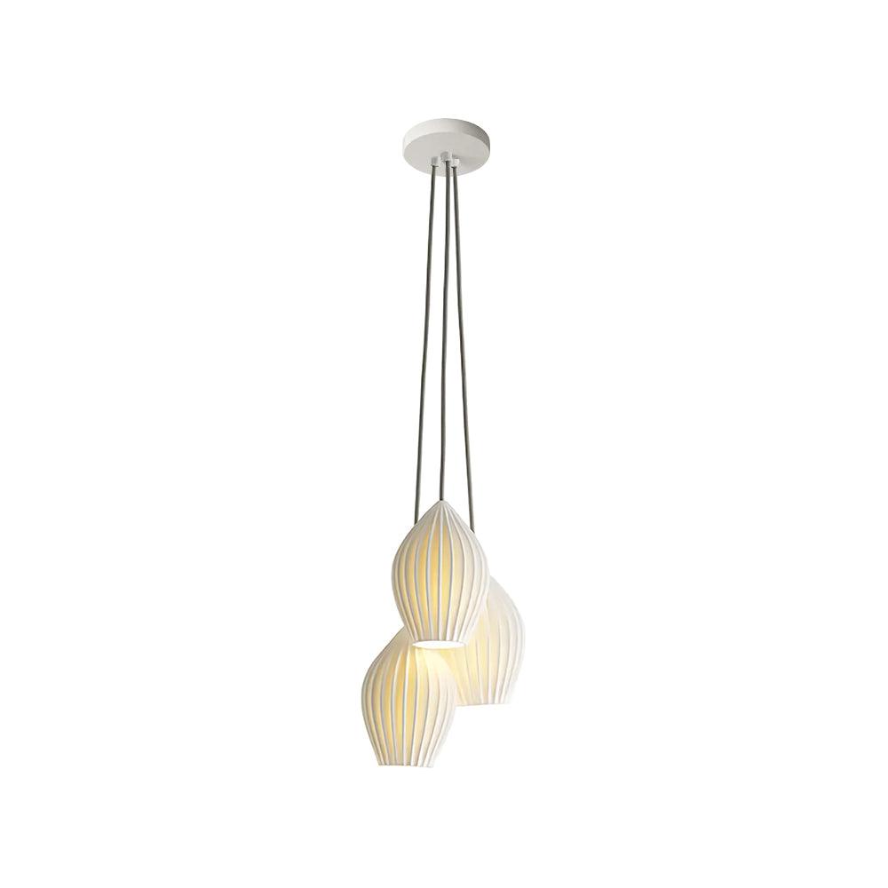 Ceramic Ribbed Pendant light 3 head ∅ 11.8″ x H 8.3″ / Dia 30cm x H 21cm / White Pendant light