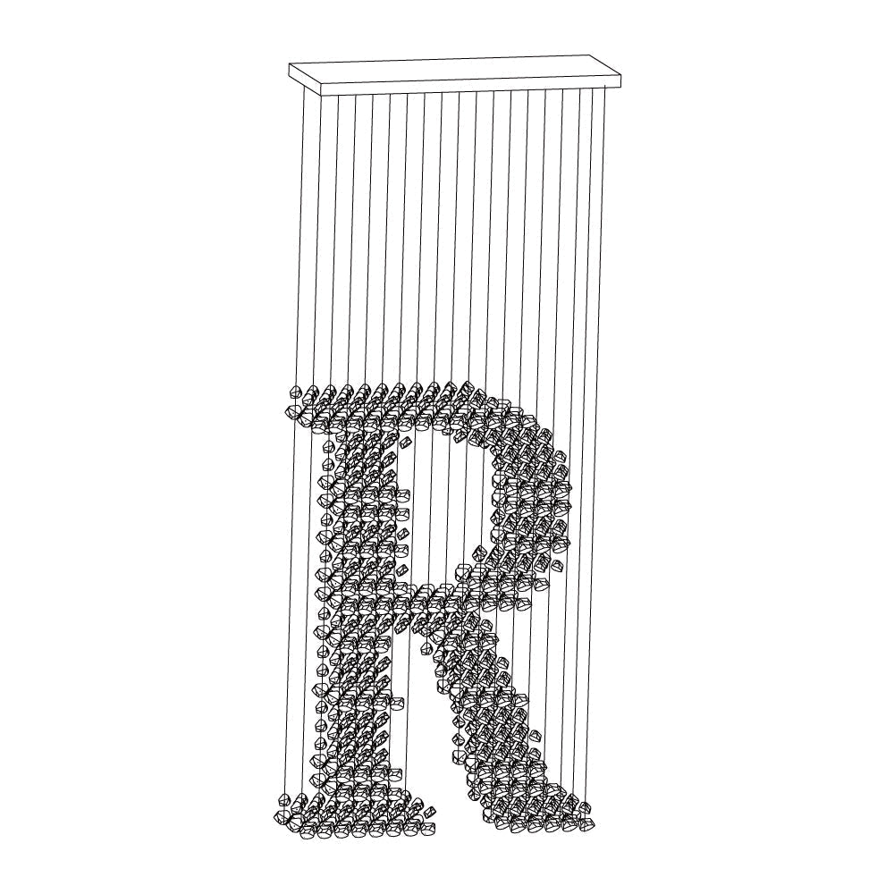 Charcoal Chandeliers M to R Long canopy R: L 39.4″ x W 13.8″ x H 98.4″ / L100cm x W 35cm x H 250cm / Black / Warm Light