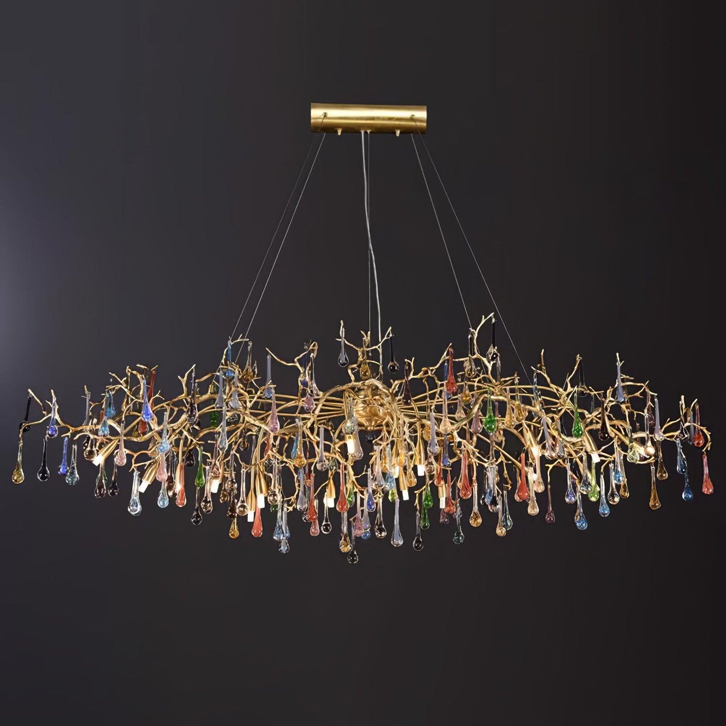 Colorful Raindrop Brass Branch Chandelier ∅ 59.1″ x W 35.4″ x H 25.6″ / Dia 150cm x W 90cm x H 65cm (G9 bulbs x 14)