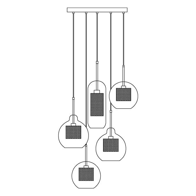 Combined Chiswick Glass Pendant Light 5 Heads ∅ 19.7″ x H 59.1″ / Dia 50cm x H 150cm / Silver / Clear Pendant light
