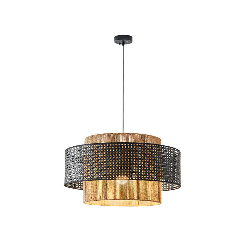 Concentric Pendant Light ∅ 15.7″ x H 8.7″ / Dia 40cm x H 22cm / Natural rattan&Black Pendant light