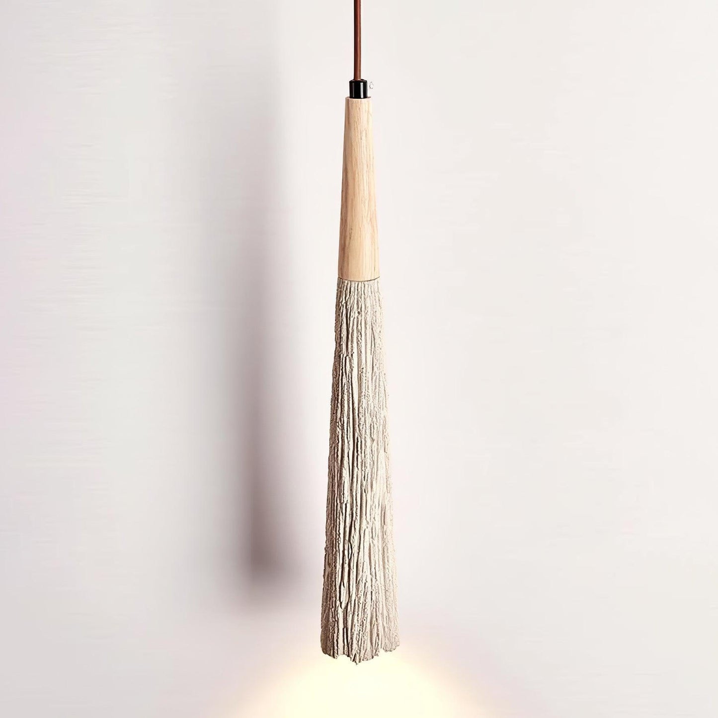 Concrete Pleated Pendant Lamp ∅ 2.8″ x H 16.5″ / Dia 7cm x H 42cm / Nature wood color & Grey concrete Pendant light