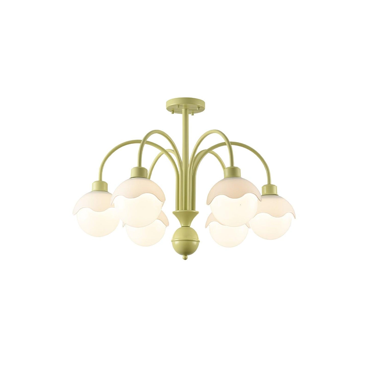 Creamy Lychee Matcha Chandelier 6 heads ∅ 24.4″ x H 21.3″ / Dia 62cm x H 54cm / Matcha & White glass Chandelier