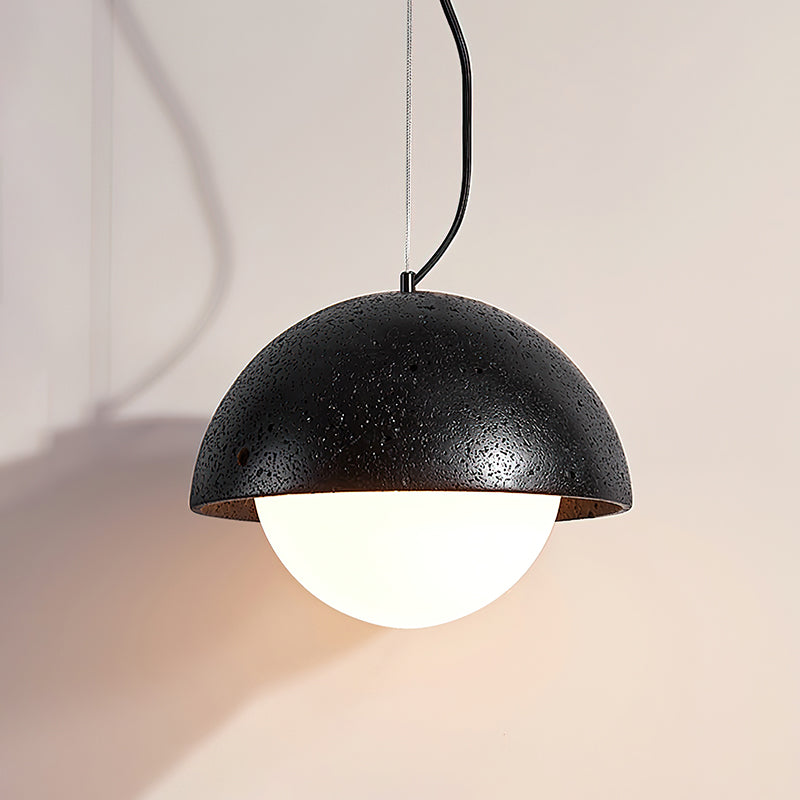 Crescent Glow Pendant Lamp Model B: ∅ 13.8″ x H 9.8″ / Black Travertine pendant Lamp