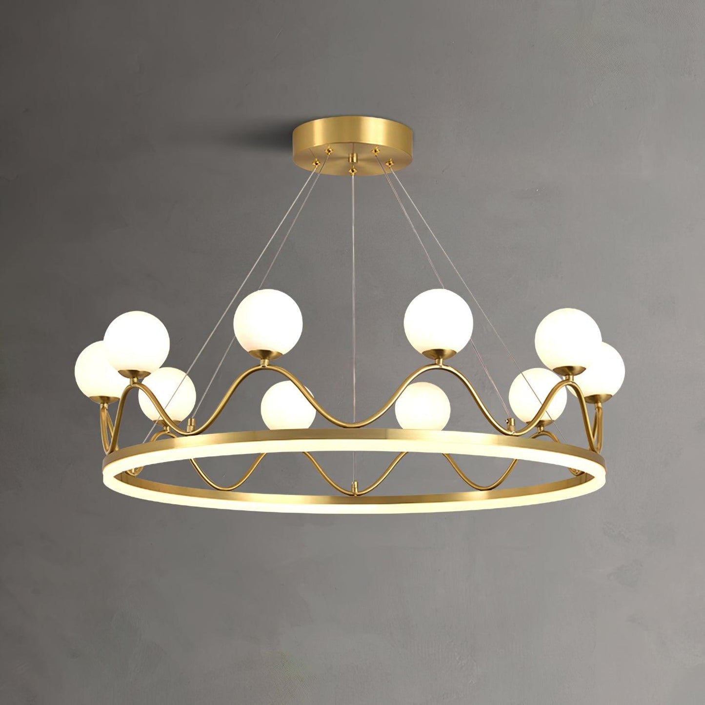 Crown Brass Chandelier ∅ 39.3″ x H 31.4″ / Dia 100cm x H 80cm / Brass + White Chandelier