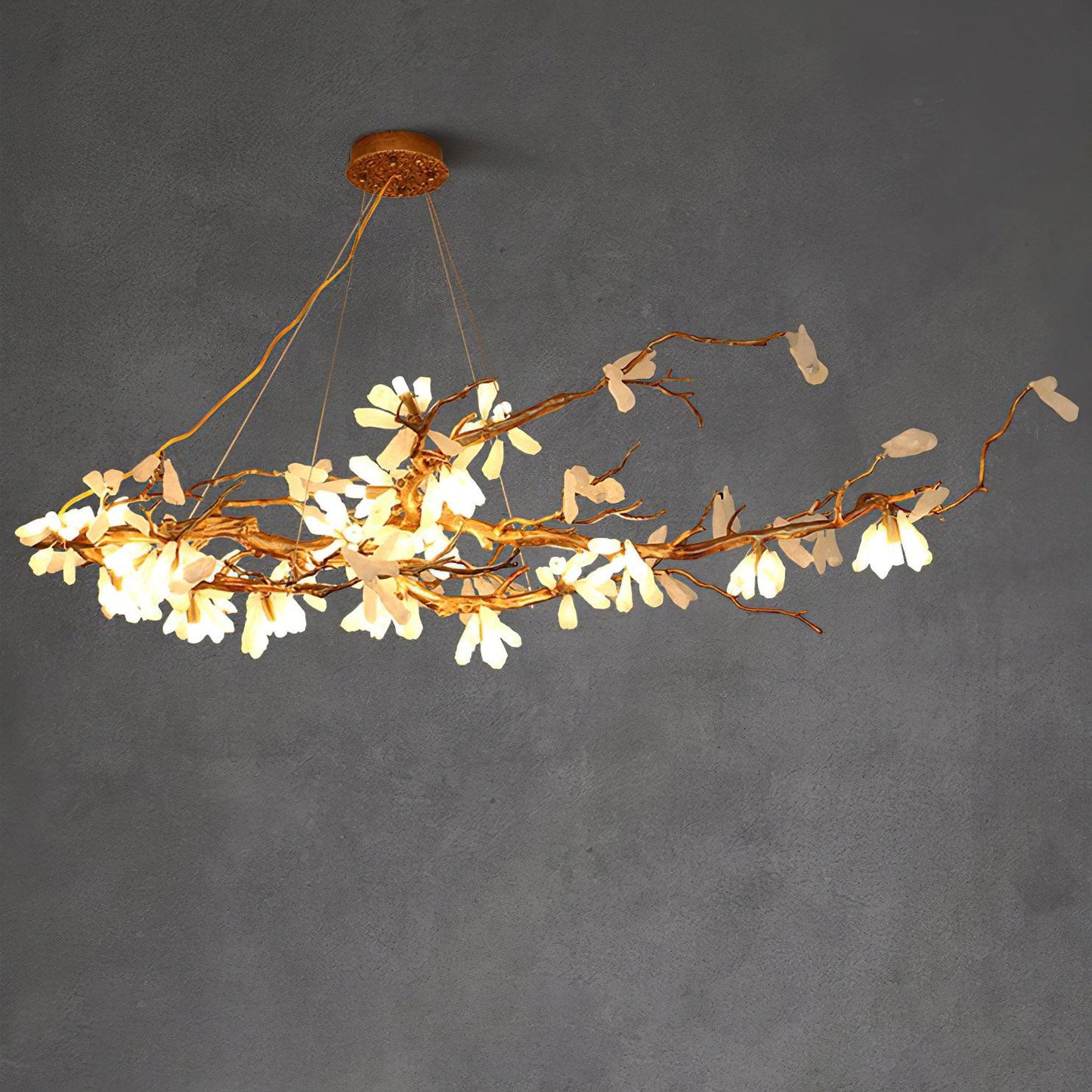 Crushed Natural Stone Chandelier L 59.1″ x W 31.5″ x H 13.8″ / L 150cm x W 80cm x H 35cm / Brass Chandelier