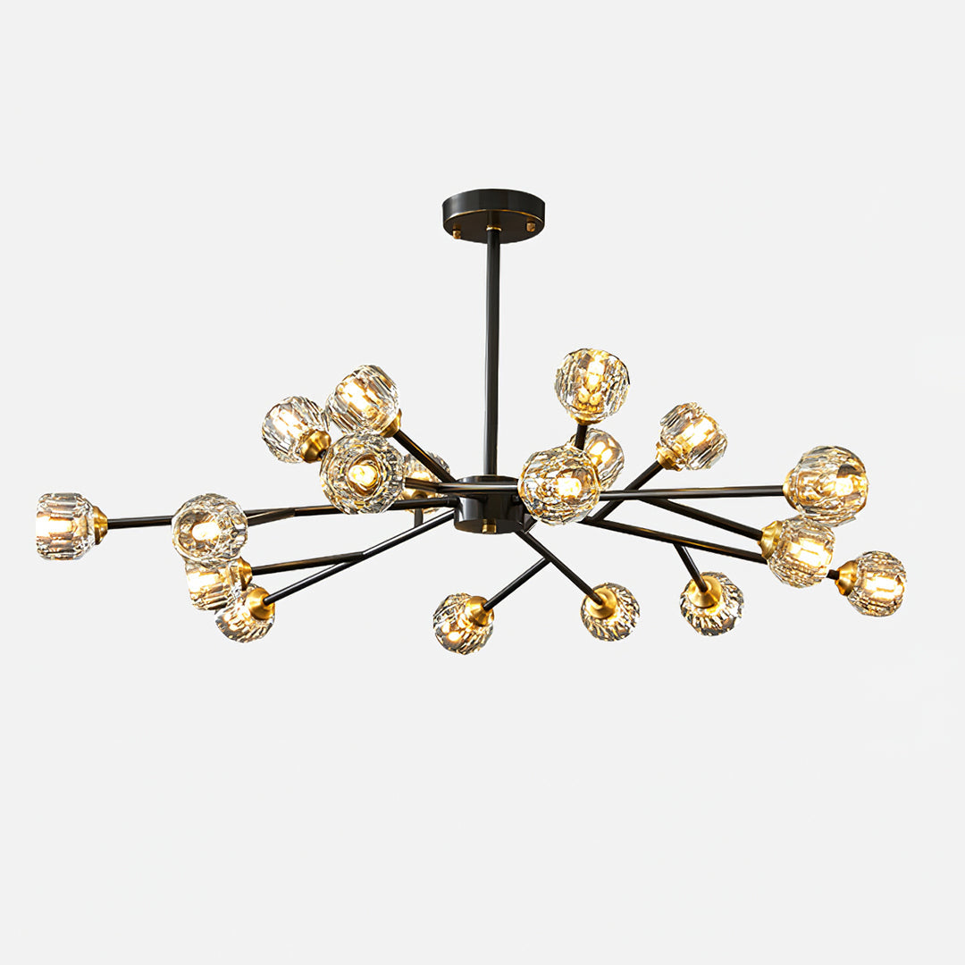 Crystal Ball Round Cluster Chandelier 18heads ∅ 42.5″ x H 17.7″ / Dia 108cm x H 45cm / Black brushed gold & Clear