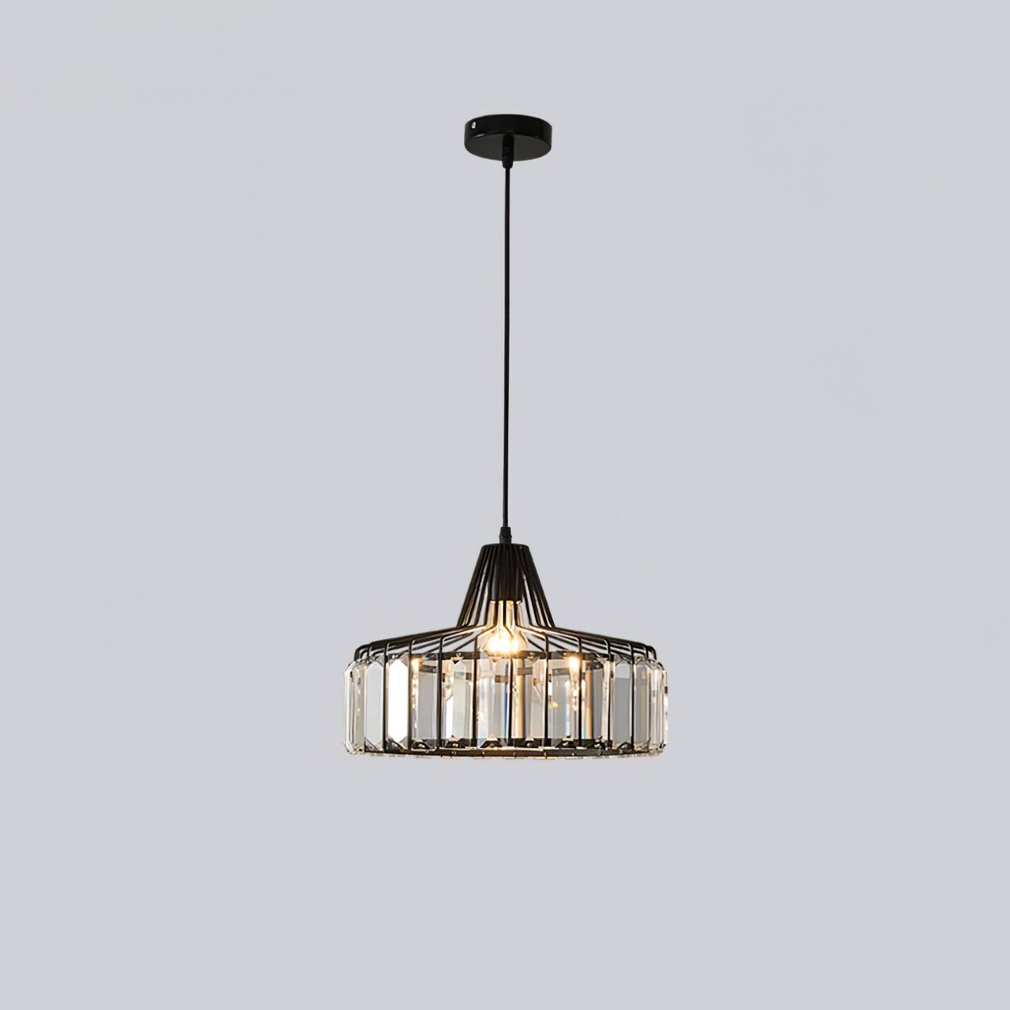 Crystal Drum Pendant Lamp ∅ 12.6″ x H 9″ / Dia 32cm x H 23cm / Black & Clear Pendant light