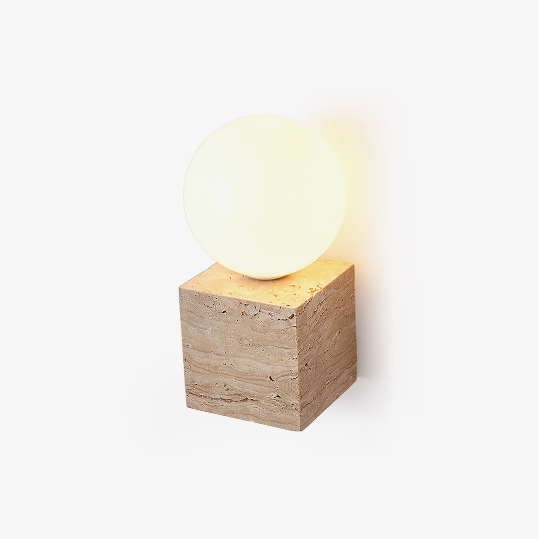 Cube Stone Wall Lamp L 3.9″ x W 3.9″ x H 7.9″ / Yellow Travertine & White Table lamp