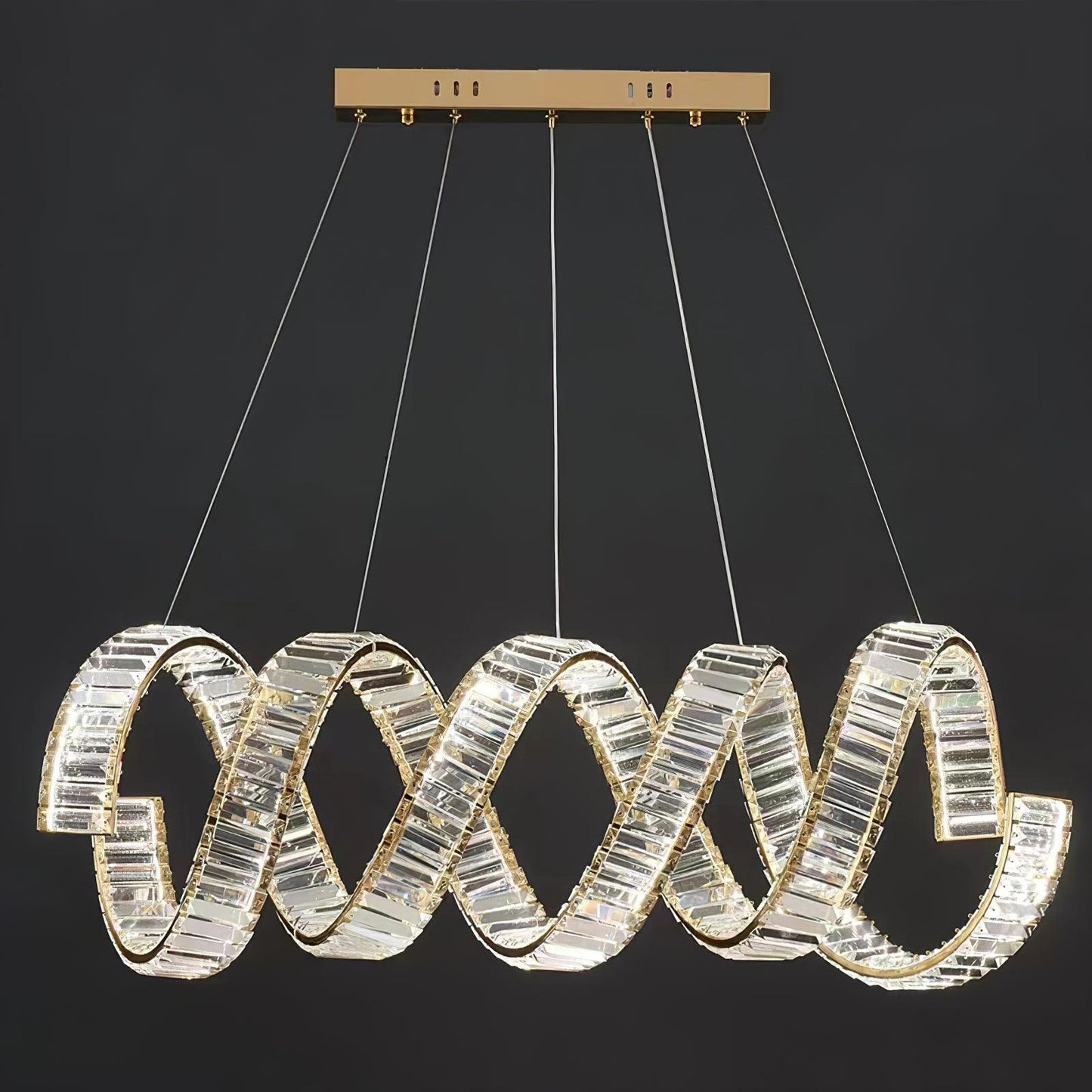 Curved LED Chandelier Double Deck ∅ 39.4″ x H 59″ / Dia 100cm x H 150cm / Gold + Clear / Bi-color/Multicolor LED
