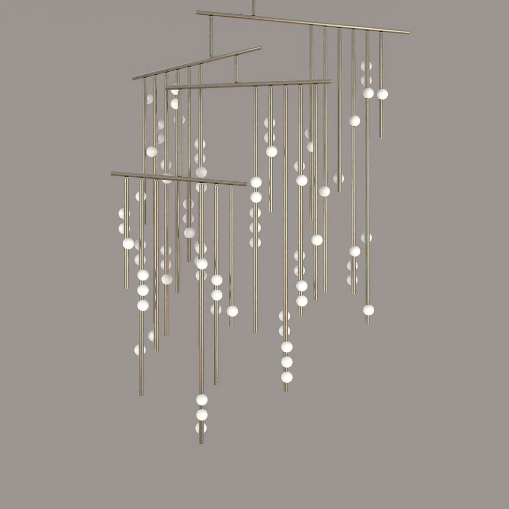 Brass Glass Drop Chandelier 76 Heads L 86.6’’ x W 70.9’’ x H 157.5’’ / Nickel & White Chandelier