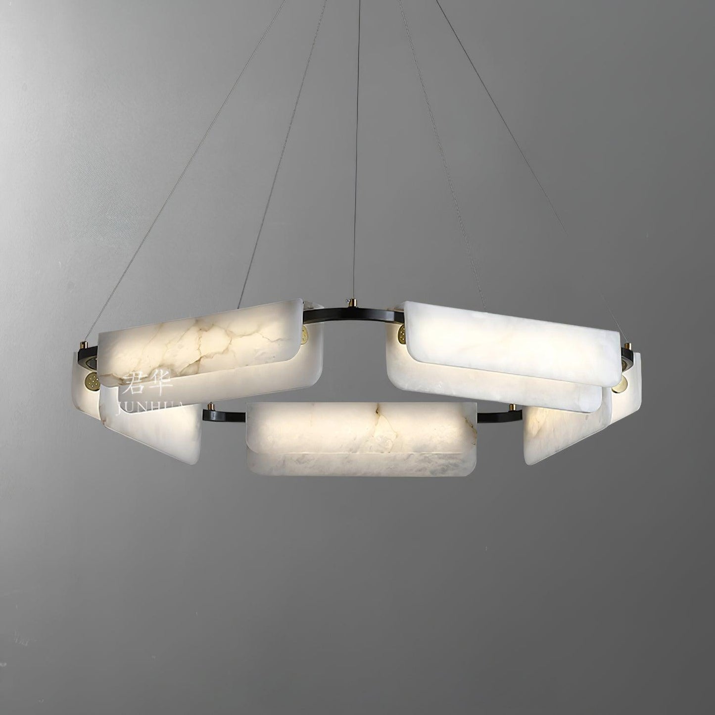 Delia Alabaster Chandelier ∅ 31.5″ x H 4.7″ / Dia 80cm x H 12cm / Black & White Alabaster / Warm White Chandelier