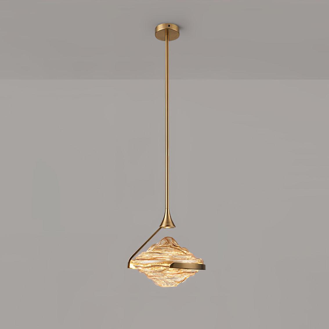 Diamond Crystal Pendant Lamp ∅ 9.8″ x H 9.8″ / Dia 25cm x H120cm / Amber & Gold / Warm Light Pendant light