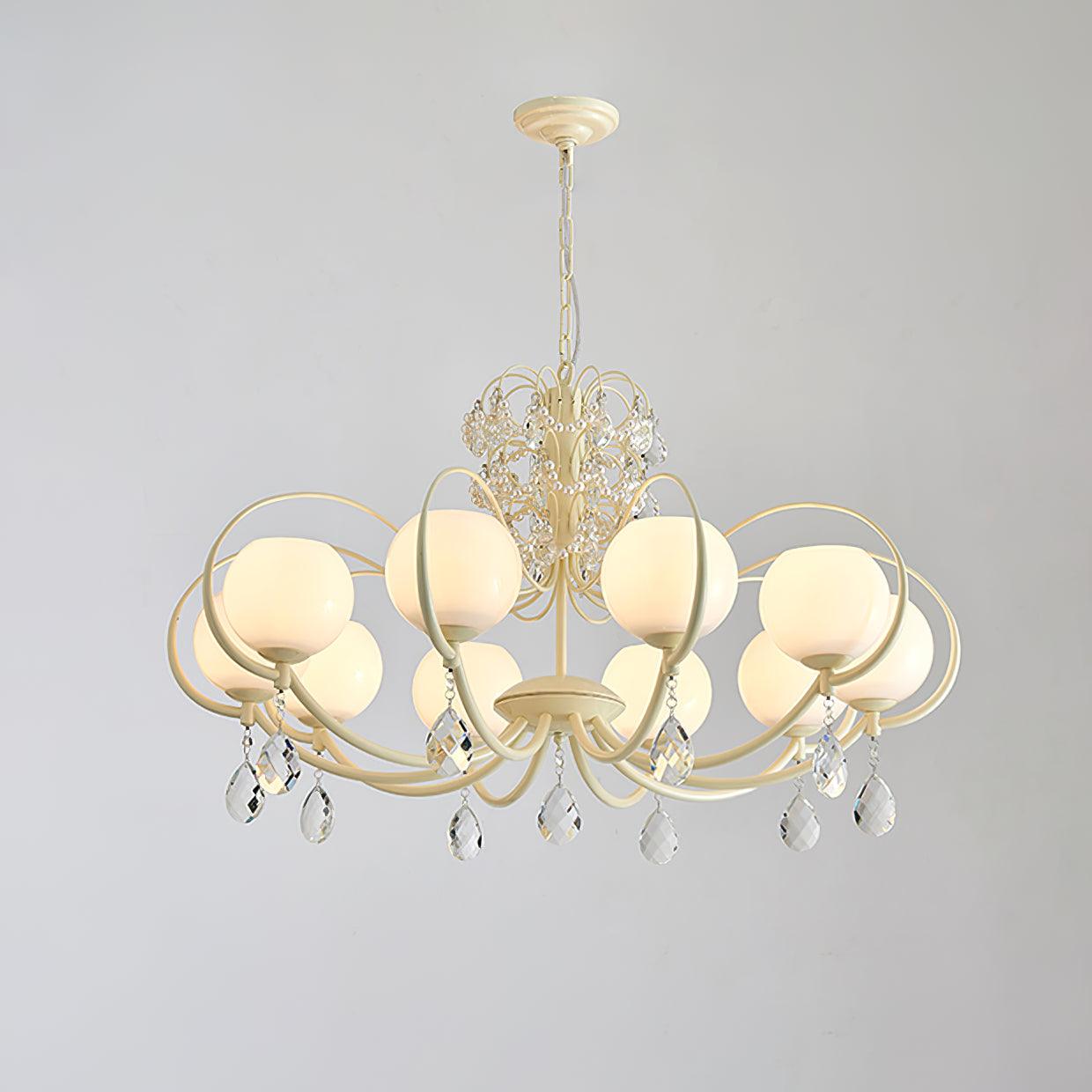 Doria Crystal Chandelier 10 heads ∅ 38.6″ x H 20.5″ / Dia 98cm x H 52cm / White & White glass Chandelier