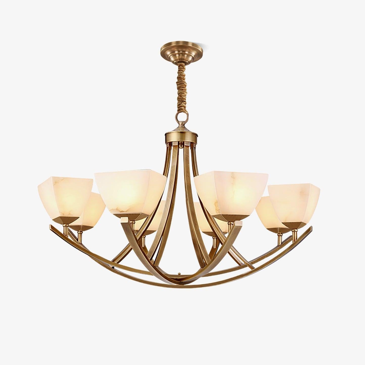 Dover Brass Chandelier 8 heads ∅ 37.7″ x H 22.8″/ Dia 96cm x H 58cm / Brass & White Chandelier