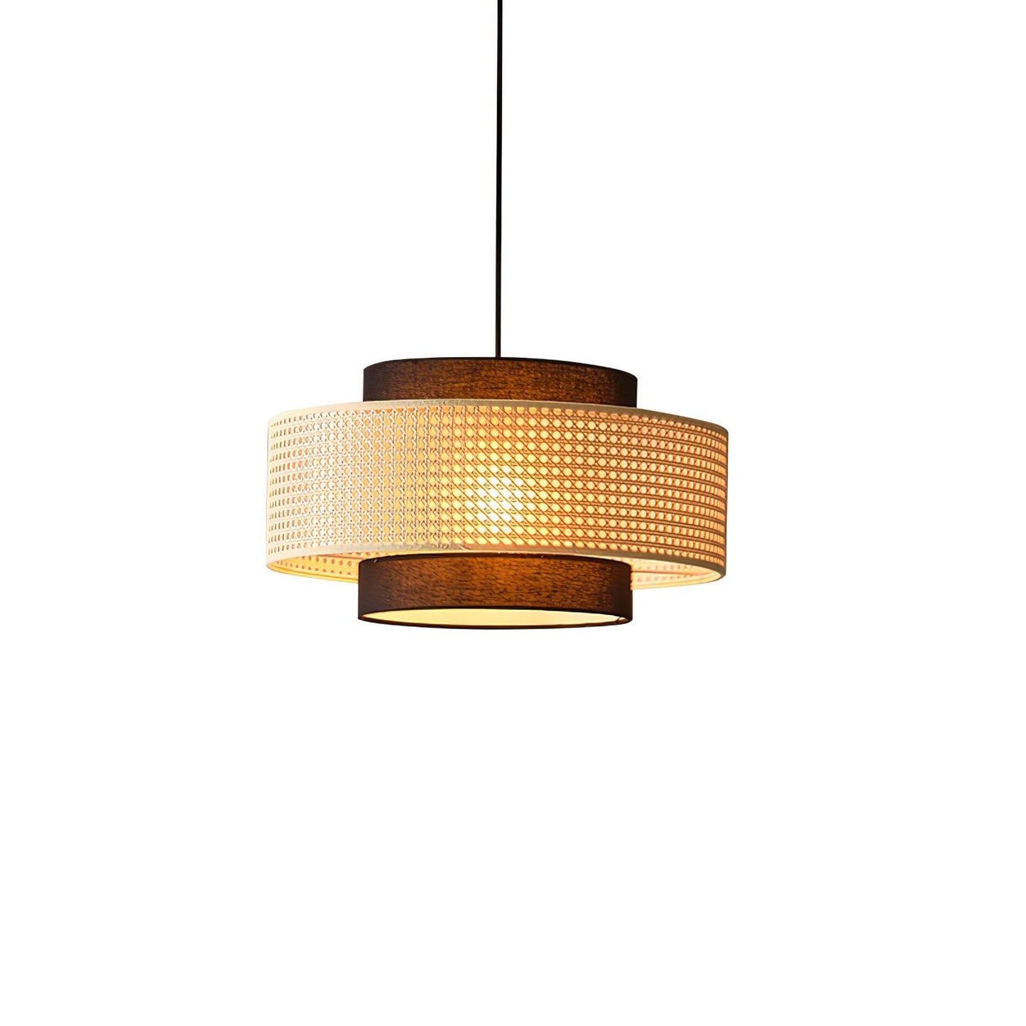 Drum Shade Pendant Light ∅ 31.5″ x H 16.5″ / Dia 80cm x H 42cm / Black & Natural rattan Pendant light
